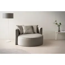 LeGer Home by Lena Gercke XXL-Sessel Isalie Samt 153 x 98 x 145 cm Grau/Braun mit Hocker