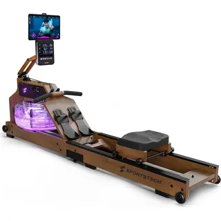 Sportstech Rudergerät WRX1000 | Moderne LCD-Anzeige | LED-Feedback | Klappbar - Dunkelbraun