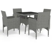 vidaXL 5-tlg Garten-Essgruppe Grau Poly Rattan und Glas