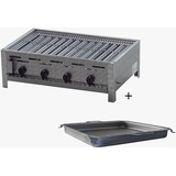 Gasgrill Edelstahl 4 flammig mit Pfanne H: 6 cm und Rost 81 x 53 x 27 cm Grill