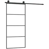 vidaXL Schiebetür mit Beschlag 90x205 cm ESG-Glas & Aluminium - Schwarz