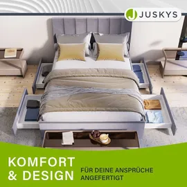 Juskys Samt Polsterbett Soria 140x200 cm mit Lattenrost & Schubladen - modernes Bett Grau