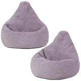 I.C.O.N. icon Sitzsack 2er Set Kinder Sessel aus Cord Flauschig „Dalton", 69x59x65cm, Made in Germany, für Kinderzimmer, mit Füllung lila