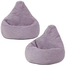 I.C.O.N. Icon Dalton Sitzsack Kinder, Lila, 2er Pack, Flauschiger Cord Stoff, Sitzsack Cord mit Füllung, Bequemer Kinder Gaming Sessel, Kuschelsessel, Lese Sessel, Schlafzimmer, Kinderzimmer, Spielzimmer