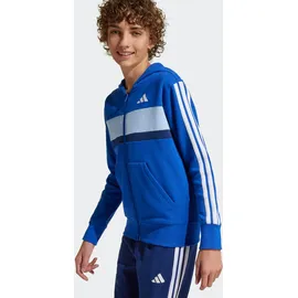 adidas Trainingsanzug ADIDAS SPORTSWEAR "SEASONAL ESSENTIALS TIBERIO 3-STREIFEN KIDS", Jungen, Gr. 176, blau (royal blau, weiß, glow blau), Obermaterial: 70% Baumwolle, 30% Polyester, Sportanzüge Trainingsanzug