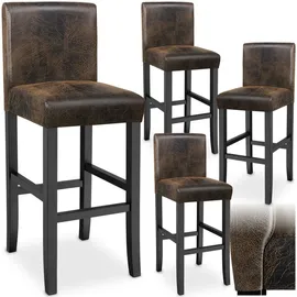 Tectake Barhocker gepolstert mit Rückenlehne, Stuhlbeine aus Kunstleder 4er Set antikbraun