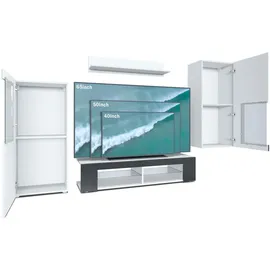 Vladon Wohnwand, Hellgrau, Holzwerkstoff, 300x190x39 cm, Wohnzimmer, Wohnwände, Wohnwand-Sets