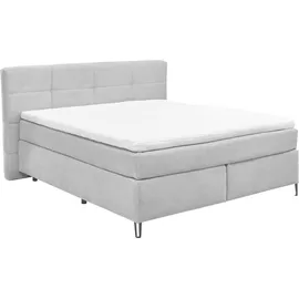 Set One by Musterring Boxspringbett "Fairfield", grau (hellgrau), B:204cm L:218cm, 92% Polyester, 8% Nylon, SET ONE BY MUSTERRING, Komplettbetten, Boxspringbett, mit Metallfuß schwarz, Wendematratze, Breite 160 oder 180 cm