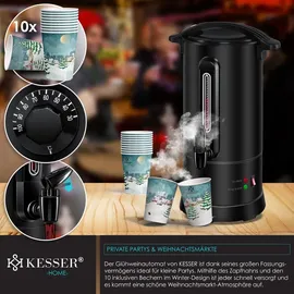 Kesser KESSER® Glühweinkessel 10L Edelstahl Inkl. 10x Becher Glühweinkocher mit Thermostat Glühweinautomat Heißgetränkeautomat Wasserkocher Heißwasserspender Einkochautomat Füllstandanzeige Zapfhahn