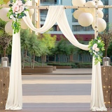 Lukery Hochzeit Vorhang Hochzeitsbogen, Querbehang Gardine Freihanddeko Himmelbett Vorhänge Stoff Tüll Transparent Voile Dekoration für Fotografie Party Hochzeit (75x1000cm(32FT),32 Beige)