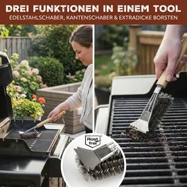 ELUNO Grillbürste 40 cm Edelstahl/Bambus/silber