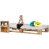 Lermowood Palettenbett M1 aus Holz 120 x 200 cm Geflammt mit Lattenrost Holzbett 20cm Stabiles Seniorenbett Kinderbett Jugendbett Gästebett erhöhtes Einzelbett Bettgestell Futonbett Komforthöhe