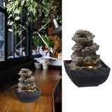 Zimmerbrunnen mit Beleuchtung │in Steinoptik Höhe 17 cm│Feng Shui Design │Springbrunnen mit Pumpe (1 x LED Brunnen Design1)