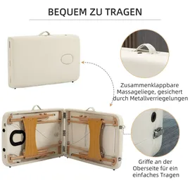 Homcom Massagetisch, klappbare Massageliege, höhenverstellbarer Massagebank, Massagebett mit Kopfstütze, für Spa, Salon, Kunstleder, Holz, Creme