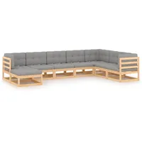 vidaXL Garten-Lounge-Set 8-tlg. Kiefer beige/grau
