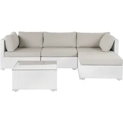 Lounge Set SANO PE Rattan Helles Beige Weiß Linksseitig