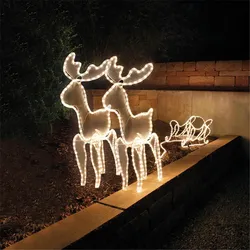 Lichtschlauchmotiv, 2 Rentiere mit Schlitten, warmweiß