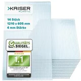 KAISER plastic® Xtra Strong | 14er Set Gewächshausplatten | Stärke 4mm | 1210 x 605 mm | Polycarbonat (PC) | 10,25 m2 | Gewicht: 700g/m2 | Hohlkammerplatte - Doppelstegplatte