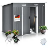 Kesser KESSER® - Gerätehaus Metall 4 m3 mit Fundament | 210x132x186 cm | 2X Schiebetür & Fundament | Geräteschuppen | Gartenhaus Schrank | Pultdach Garten Schuppen, Ink. Arbeitshandschuhe Grau