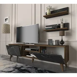 moebel17 Wohnwand Ayden Walnuss Dunkelgrau (903-900)