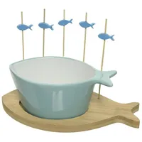 MARELIDA 7-tlg. Servierset Tapas Schale in Fischform auf Holzbrett
