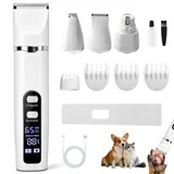 Hundeschermaschine Profi Set, Schermaschine Hund & Katze Leise Tierhaarschneidemaschine, Hundehaarschneidemaschine mit Pfotentrimmer für Hunde, Wiederaufladbar, Präzise Hunde Schermaschinen