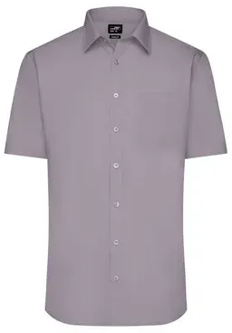 Herrenhemd Poplin Kurzarm JN680, stahl-grau, Größe XXL - grau - XXL