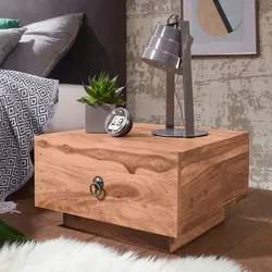 KADIMA DESIGN Design Nachttisch MUMBAI Massiv-Holz Akazie 40x40x25 cm, Moderne Nacht-Kommode mit Schublade, Nachtschrank Natur-Holz