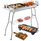 Worshow Holzkohlegrill Edelstahl Faltgrill Campinggrill 100 x 28x 76 cm, Outdoor Grill, Tragbar Kohlegrill für den Außenbereich für Grillpartys im Freien von 2-8 Personen