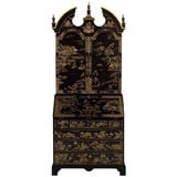 Casa Padrino Schreibtisch Luxus Barock Schreibtisch Schrank im chinesischen Stil Schwarz / Gold 104 x 58 x H. 238 cm - Prunkvoller Massivholz Büroschrank - Edle Barock Büromöbel