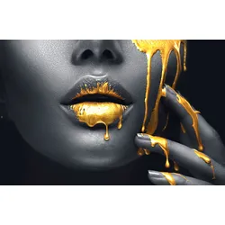 Fototapete PAPERMOON "GOLDENE LIPPEN-SCHMUCK ART DESIGN ABSTRAKT MUSTER KUNST", bunt, B:3,50m L:2,60m, Vlies, Tapeten