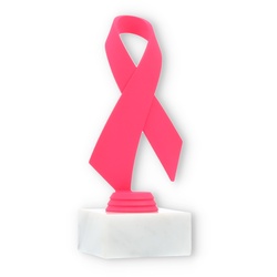 Pokal Kunststofffigur Schleife pink auf weißem Marmorsockel 17,5cm