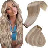 Hetto Blond Tressen Echthaar Extensions Remy Echthaar Tressen Haarverlängerung Natürlich Tressen Extensions Echthaar Dicht Blond Highlight Blond #18/613 12 Zoll 70g