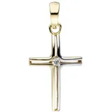 JOBO Kreuzanhänger Anhänger Kreuz, 375 Gold bicolor mit Zirkonia gelb|goldfarben