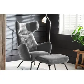 KAWOLA Ohrensessel LOTTE Velvet 79 x 117 x 0 cm Silber mit Hocker