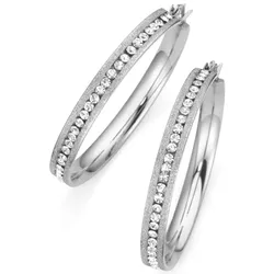 Paar Creolen FIRETTI "Schmuck Geschenk mittig angeordnete Steine", silber (edelstahlfarben, weiß), Ohrringe, Damen, Edelstahl, mit Kristallstein (synth.)