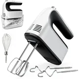 JANOLTY Handmixer Handrührgerät Handmixer mit Aufbewahrungskoffer,5 Edelstahlzubehör, 600 W,Turbolader,Spülmaschinengeeignet,5-Gang, Auswurftaste weiß