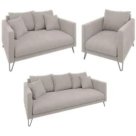 s-style möbel 3-2-1 Garnitur Chenille 3-Sitzer + 2-Sitzer + Sessel Beige