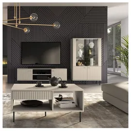Lomadox Wohnwand mit Couchtisch in kaschmir matt SALOU-131 modern 3-teilig mit Rillenoptik