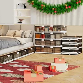 heikoeco Heikoeco® Unterbett Aufbewahrungsbox mit Rollen Kunststoff, faltbare Aufbewahrungsbox mit Deckel & 2 transparente Türen 64x42x15.5cm(42L)