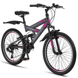 Licorne Bike Strong V Premium Mountainbike in 24 und 26 Zoll - Fahrrad für Jungen, Mädchen, Damen und Herren - 21 Gang-Schaltung - Vollfederung