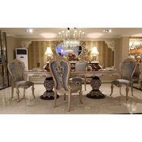 Casa Padrino Esszimmerstuhl Luxus Barock Esszimmer Stuhl Set Hellblau / Beige / Silber - Prunkvolles Küchen Stühle 8er Set - Barock Esszimmer Möbel
