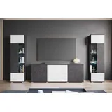 INOSIGN Wohnwand "KENIA", grau (matera anthrazit, matera anthrazit, weiß hochglanz), B:270cm H:161cm T:34cm, Holzwerkstoff, Kastenmöbel-Sets, Wohnwand, Vitrinen mit Eckverglasung, hängend und stehend montierbar, Topseller