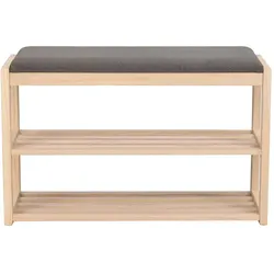 Holz Dielenbank in Eiche White Wash mit grauem Sitzpolster