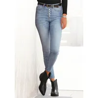 Buffalo High-waist-Jeans, mit modischer Knopfleiste, schmale Skinny-Jeans, Stretch-Qualität, Gr. 46, N-Gr, blue-washed, , 33683967-46 N-Gr