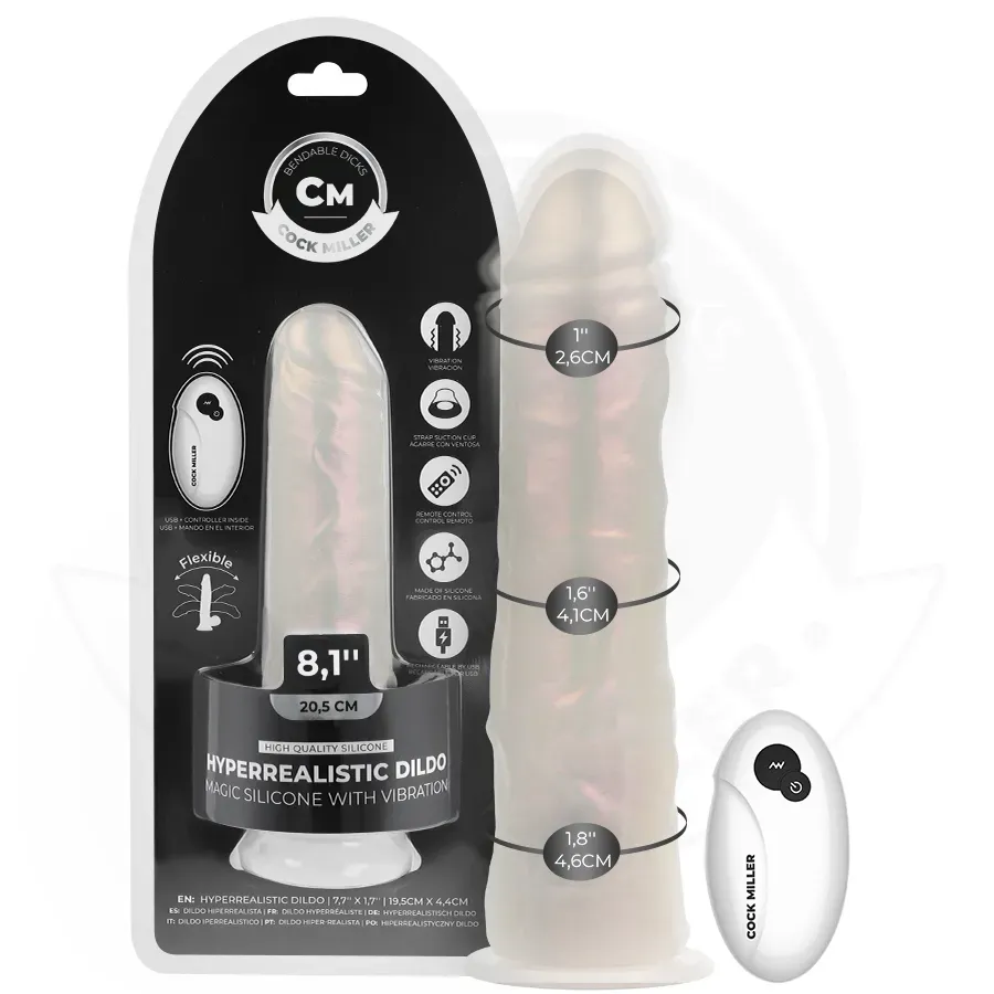 COCK MILLER - Dildo mit Saugnapf, Licht, Vibration und Fernbedienung Weiß, 20,5 cm