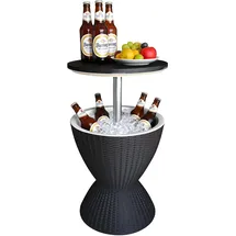 Relaxdays Beistelltisch mit Kühlfunktion, 30 L, Cool Bar, Hxø: 57x48,5 cm, höhenverstellbar, Rattan, Stehtisch, schwarz