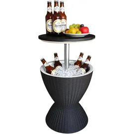 Relaxdays Beistelltisch mit Kühlfunktion, 30 L, Cool Bar, Hxø: 57x48,5 cm, höhenverstellbar, Rattan, Stehtisch, schwarz