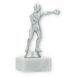 Pokal Kunststofffigur Boxer silbermetallic auf weißem Marmorsockel 15,3cm