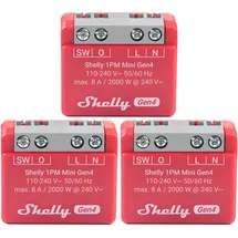 Shelly Relais 1PM Mini Gen4, 8 A, WLAN, Bluetooth, rot, 3 Stück